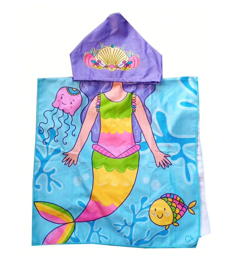 Kids Mermaid Patterned Hoodie Towel