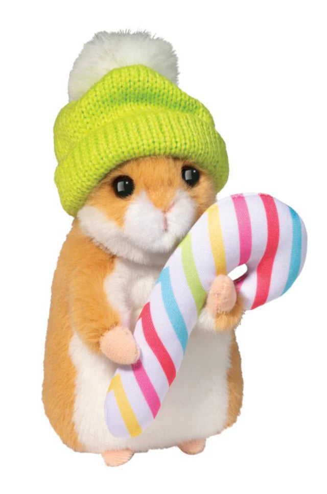 Holiday Hamster with Winter Hat & Candy Cane