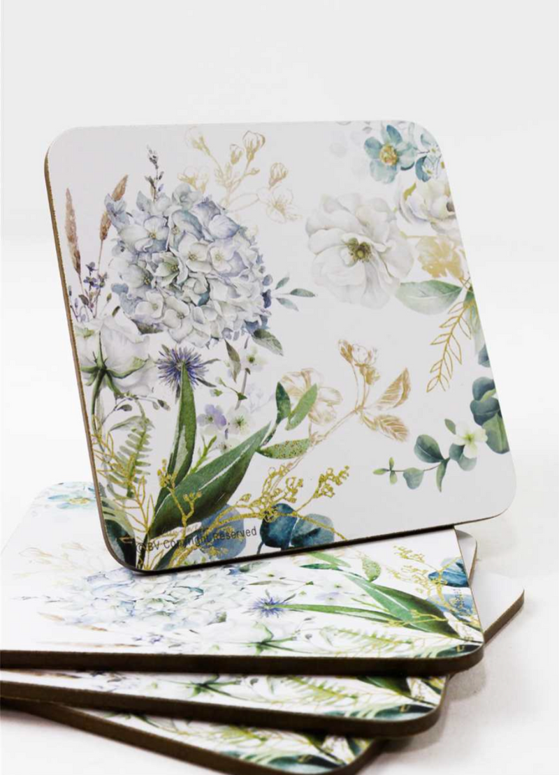 4 Piece Hydrangea Coaster Set
