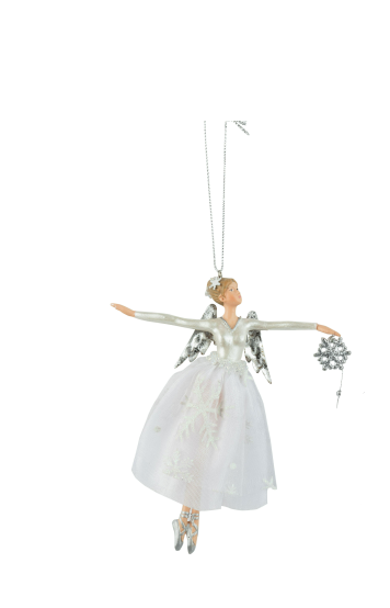 Fairy Ornament with White Tulle Snowflake Skirt