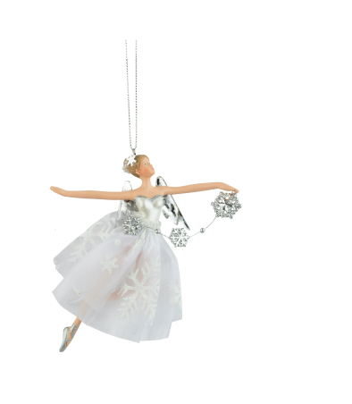 Fairy Ornament with White Tulle Snowflake Skirt