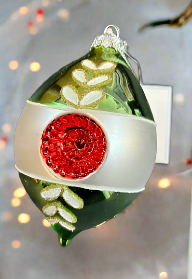 Green Glass drop multi reflector ornament