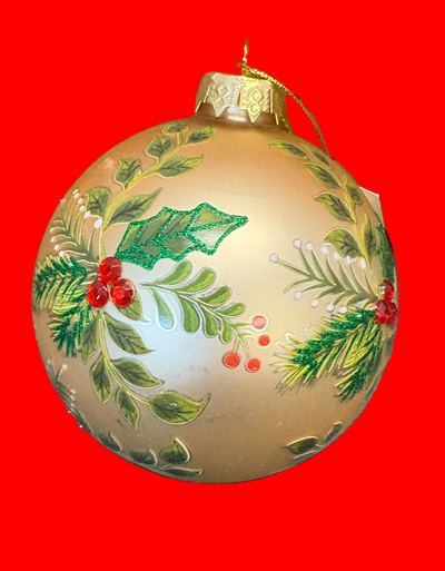 Traditional Gold Holly Ball Ornament