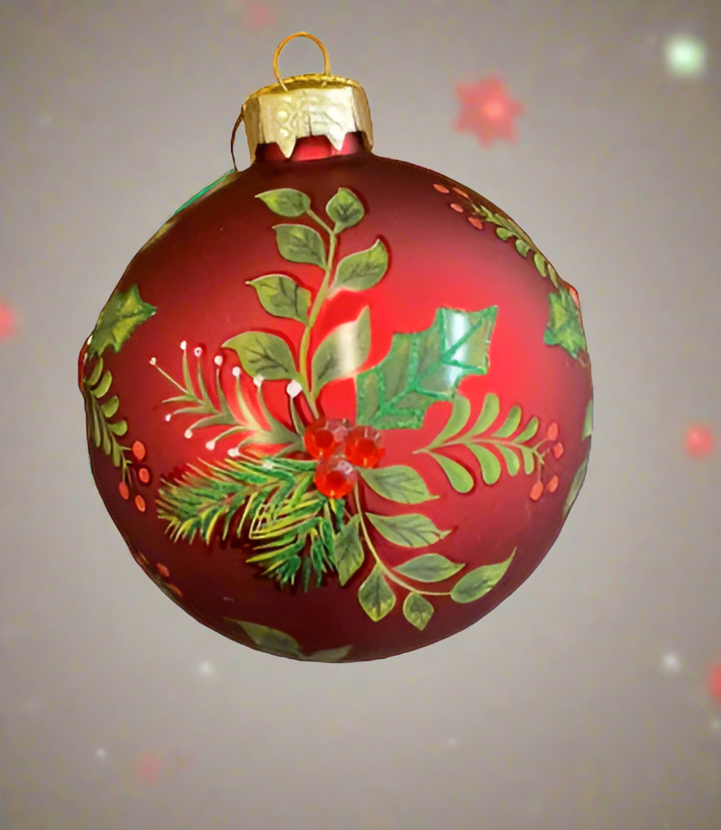 Traditional Red Holly Ball Ornament