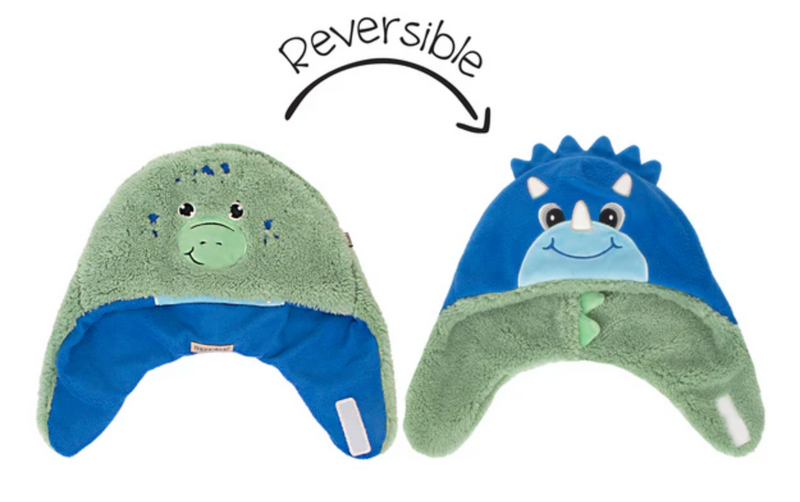 Dino Green  Kids Reversible Sherpa Hat - FlipJackKids