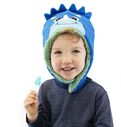 Dino Green  Kids Reversible Sherpa Hat - FlipJackKids