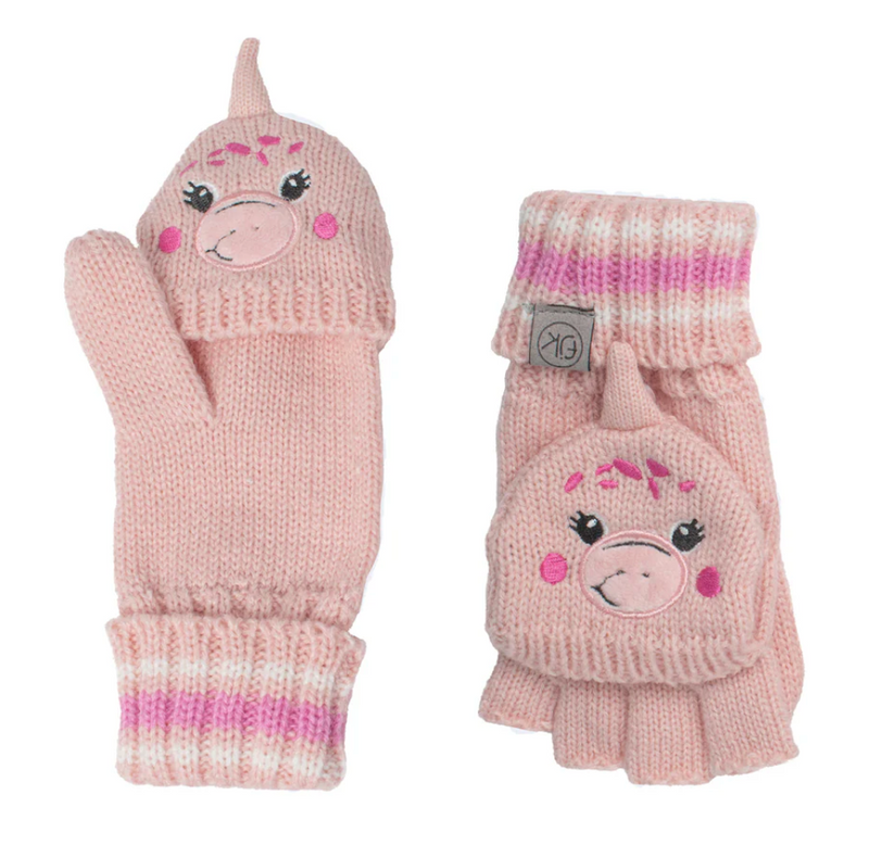Pink Dino - Knitted Fingerless Gloves With Flap - FlipJackKids