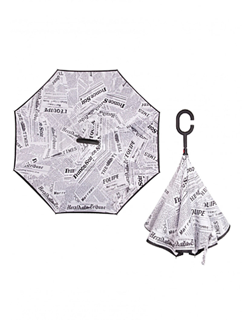 Newspaper Print Double Layer Inverted Umbrella Shaped Handle