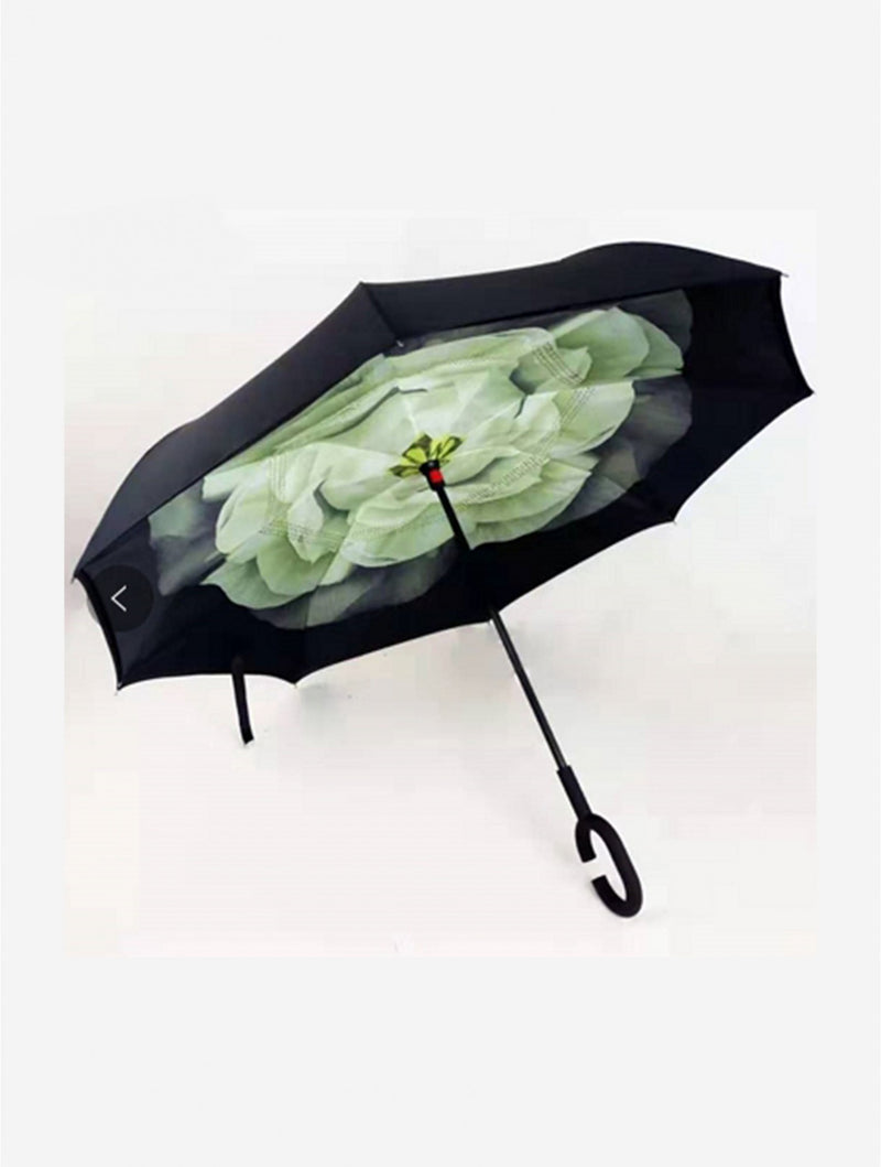 Green Flower Double Layer Inverted Umbrella Shaped Handle