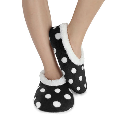 Womens Black Polka Dot Slippers