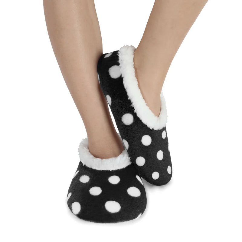 Womens Black Polka Dot Slippers