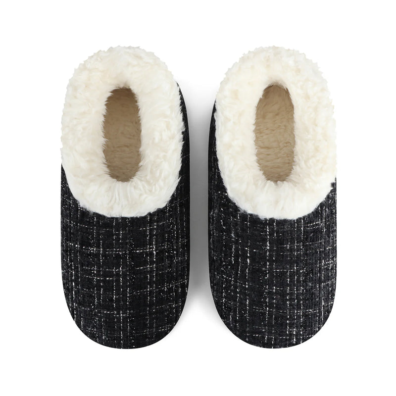 Womens Sparkle Tweed Black And White  Slipper With Memory Foam Sole