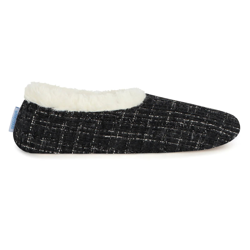 Womens Sparkle Tweed Black And White  Slipper With Memory Foam Sole
