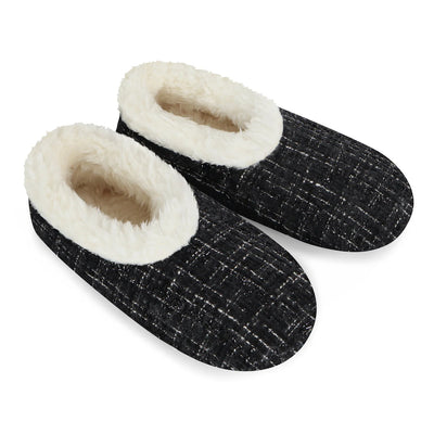Womens Sparkle Tweed Black And White  Slipper With Memory Foam Sole