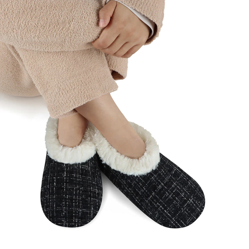Womens Sparkle Tweed Black And White  Slipper With Memory Foam Sole