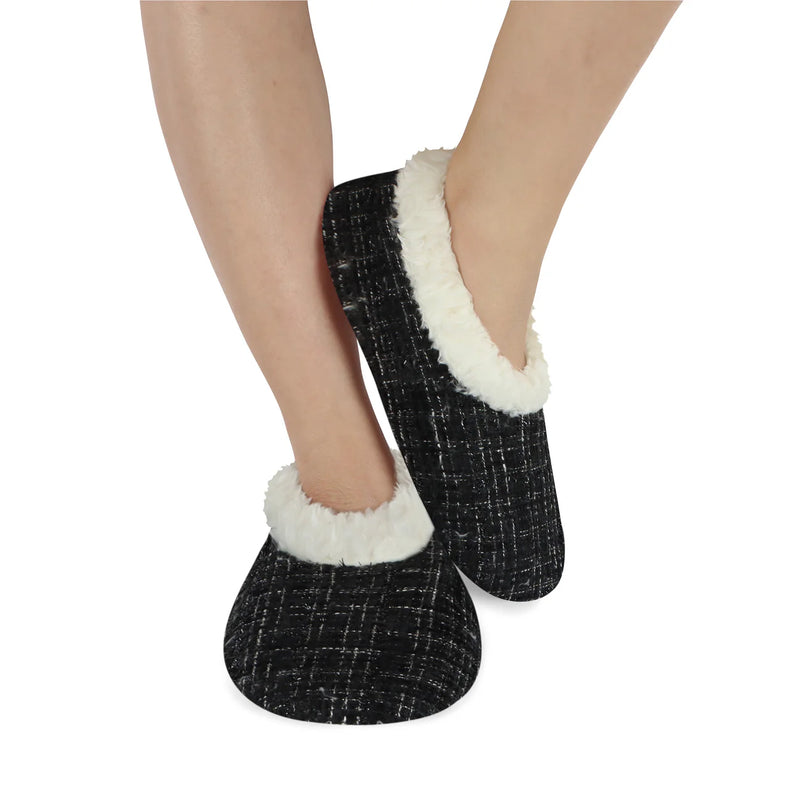 Womens Sparkle Tweed Black And White  Slipper With Memory Foam Sole