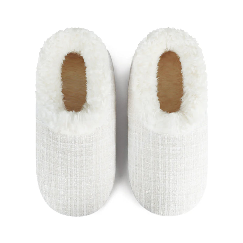Womens Sparkle Tweed Cream Slipper With Memory Foam Sole