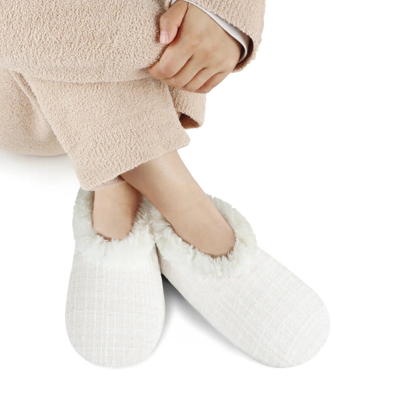 Womens Sparkle Tweed Cream Slipper With Memory Foam Sole