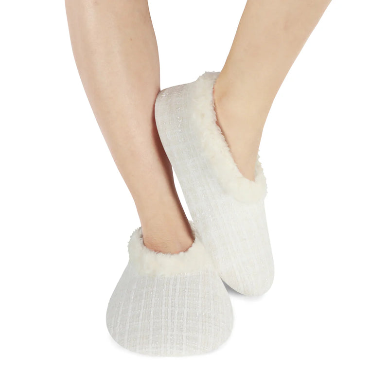 Womens Sparkle Tweed Cream Slipper With Memory Foam Sole