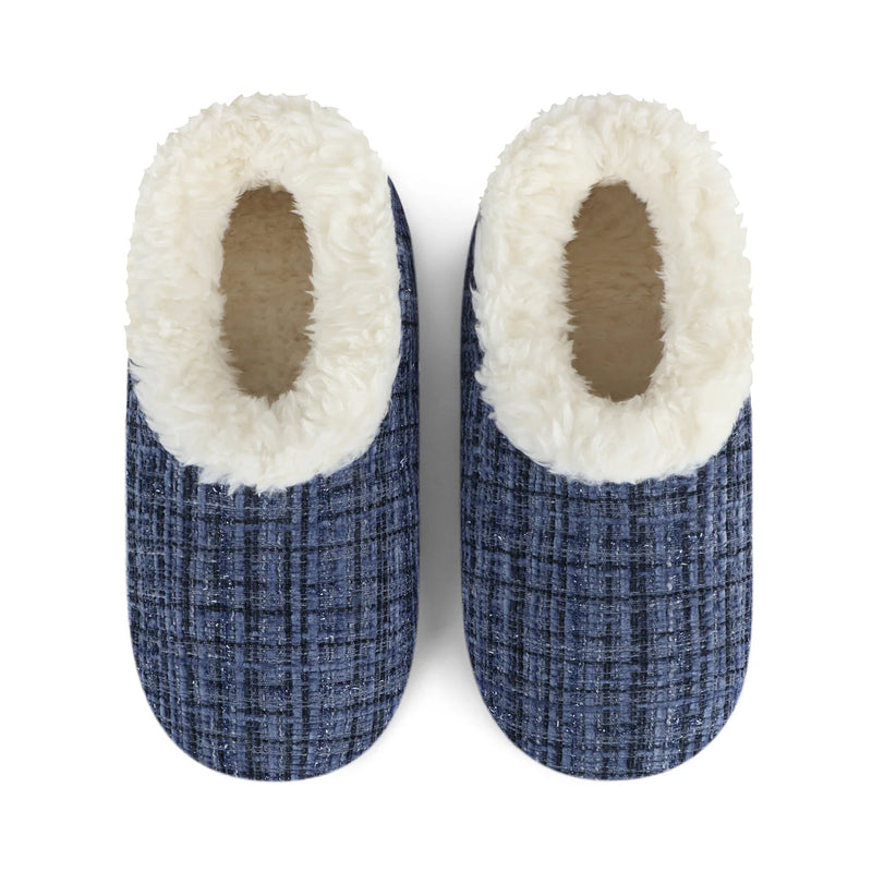 Womens Sparkle Tweed Dark Blue Slipper With Memory Foam Sole