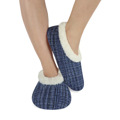 Womens Sparkle Tweed Dark Blue Slipper With Memory Foam Sole