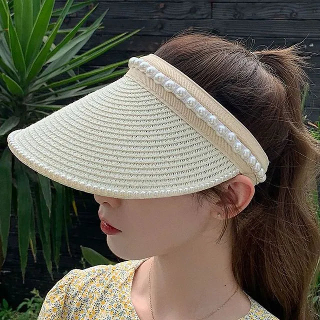 Flexible Visor with Pearl Accents in Cream