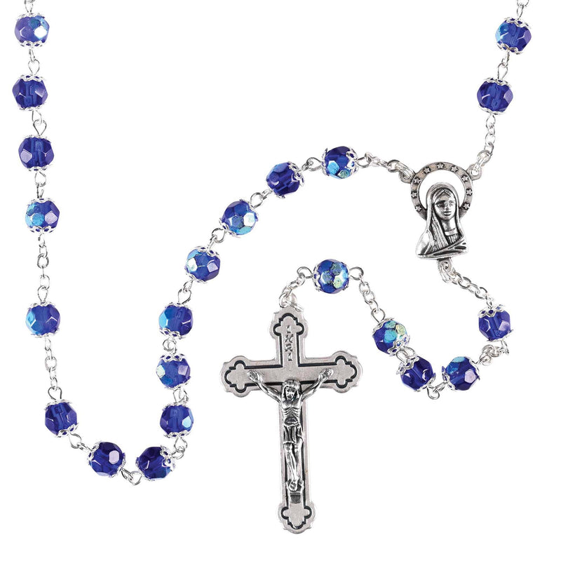 Rosary Blue Aurora Borealis Glass 21L