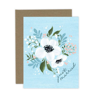 Just Married Floral Wedding Card
