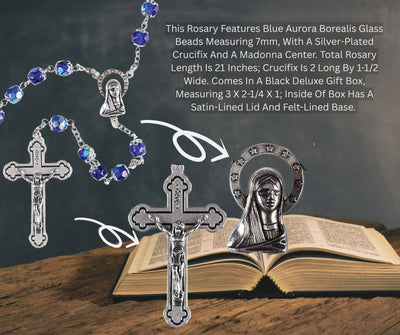 Rosary Blue Aurora Borealis Glass 21L