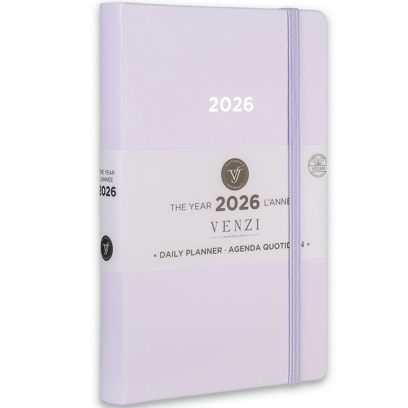 2026 Venzi Daily Planner – Lilac Vegan Leather with Elastic