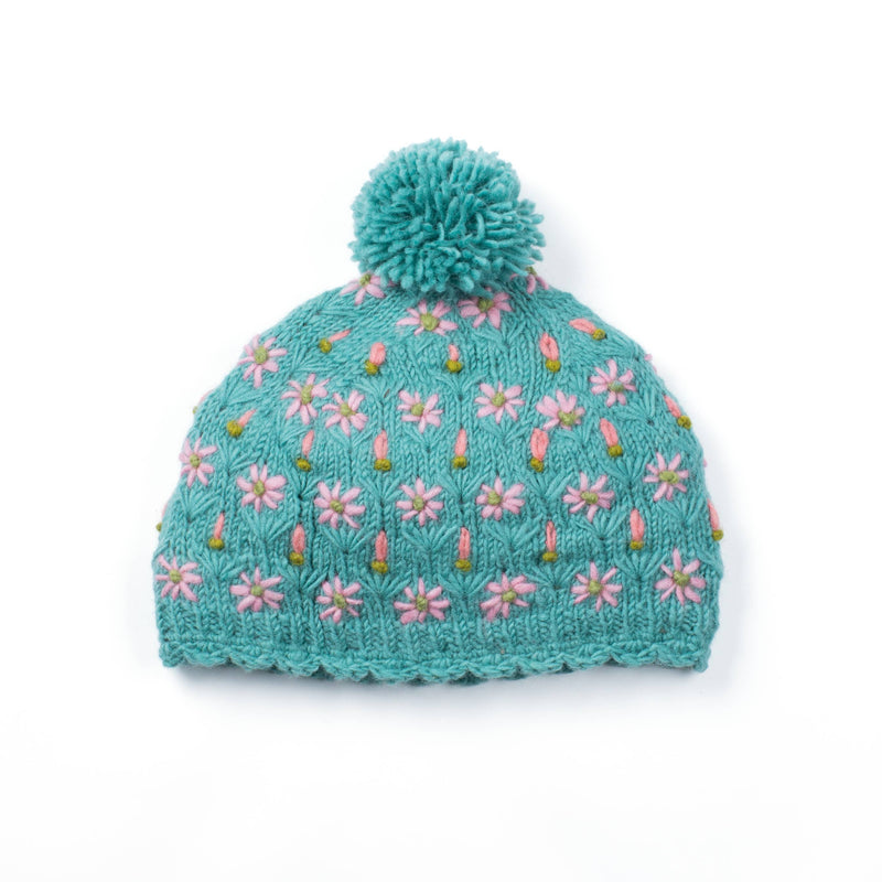 Lost Horizons Canada - Anaya Beanie Hat – Wool Knit with Floral Embroidery