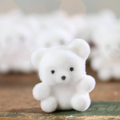 Miniature White Flocked Teddy Bear - Sold Individually