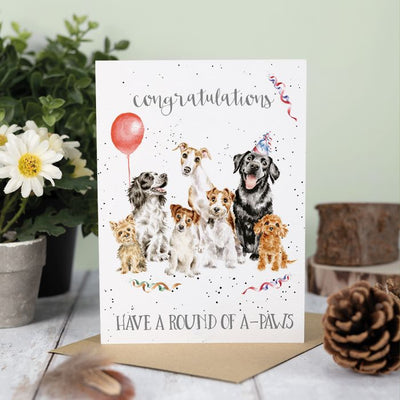 'Round of a-paws' dog congratulations card