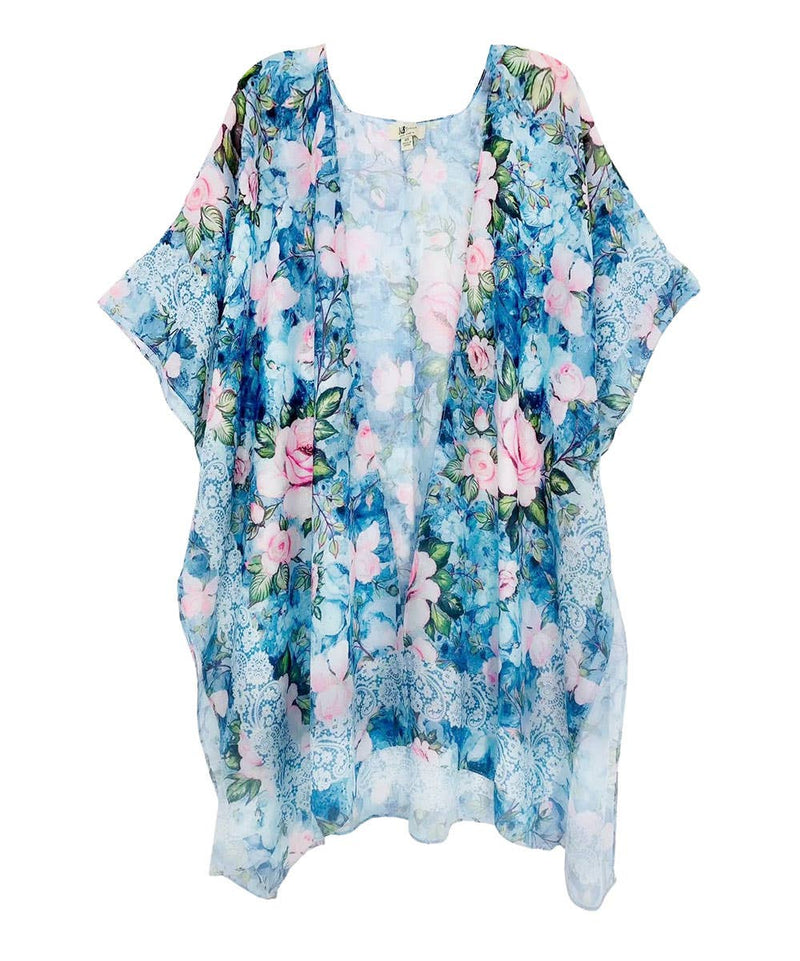 Aqua & Pink Rose Floral Kimono: Aqua - Lemon And Lavender Toronto