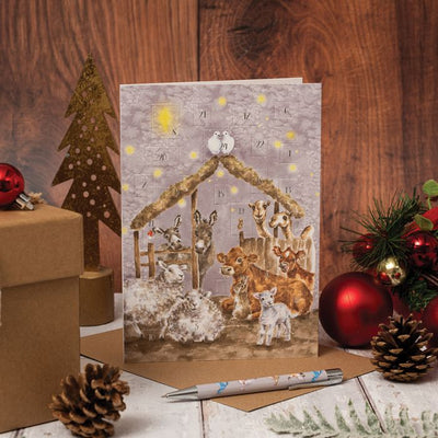 'Away in a Manger' farmyard animal advent calendar card - Lemon And Lavender Toronto