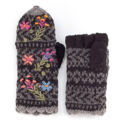Lost Horizons Canada - Sadie Wool Convertible Mittens with Embroidery