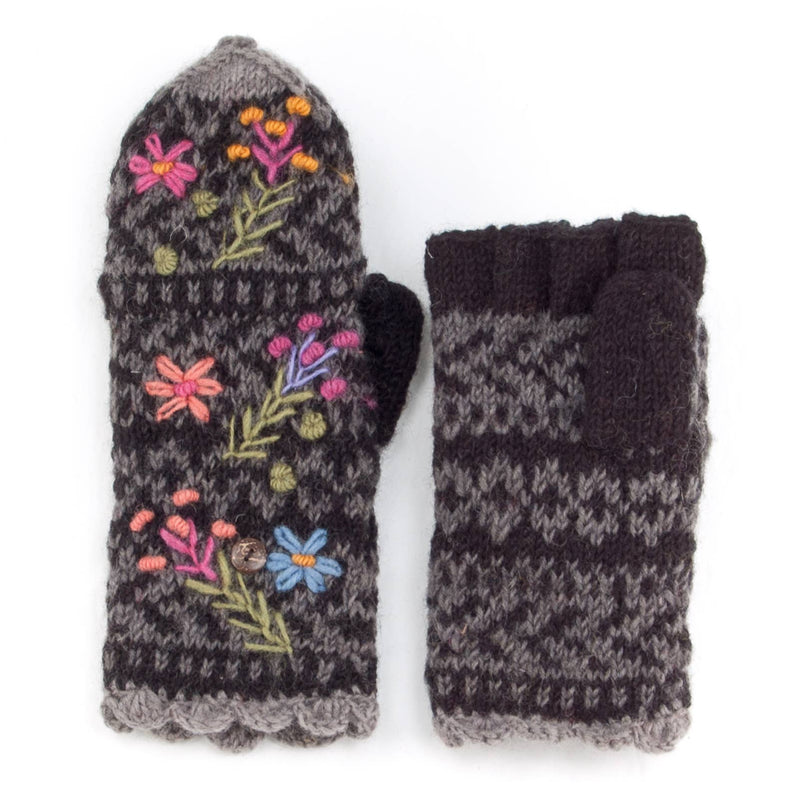 Lost Horizons Canada - Sadie Wool Convertible Mittens with Embroidery