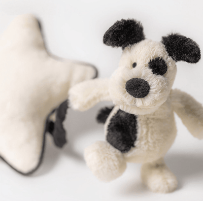 Bashful Black & Cream Puppy Musical Pull - Jellycat Baby - Lemon And Lavender Toronto