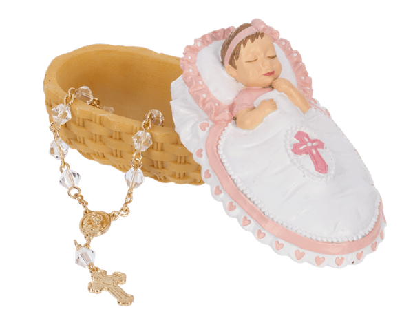 Bassinet Trinket Dish with Rosary - Pink - Lemon And Lavender Toronto