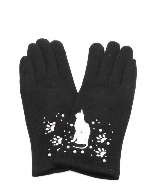 Black Colour Cat Design Touch Screen Gloves - Lemon And Lavender Toronto