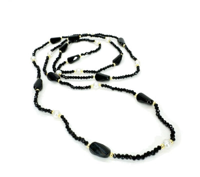 Black Strands Crystal & Pearl Necklace - Lemon And Lavender Toronto