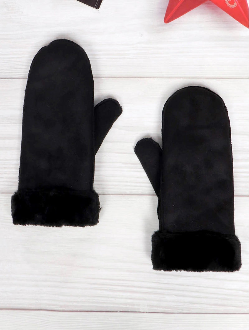 Black Suede Mittens W/ Fur Trim - Lemon And Lavender Toronto