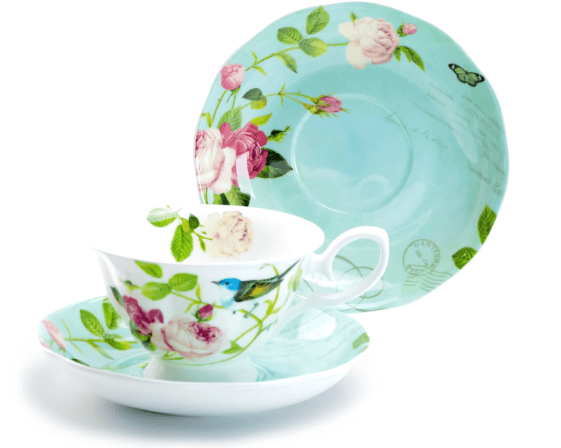 Blue Bird Rose Garden - Bone China Teacup & Saucer - Lemon And Lavender Toronto