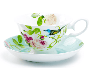 Blue Bird Rose Garden - Bone China Teacup & Saucer - Lemon And Lavender Toronto