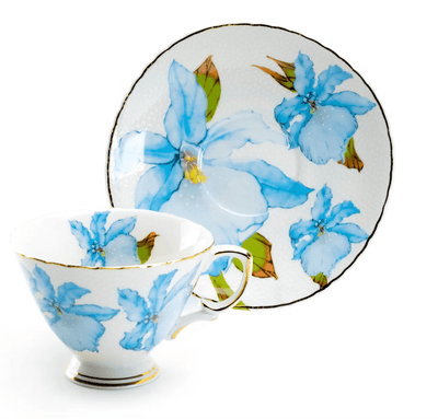 Blue Iris Floral - Fine Porcelain Teacup & Saucer - Lemon And Lavender Toronto