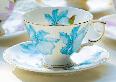 Blue Iris Floral - Fine Porcelain Teacup & Saucer - Lemon And Lavender Toronto