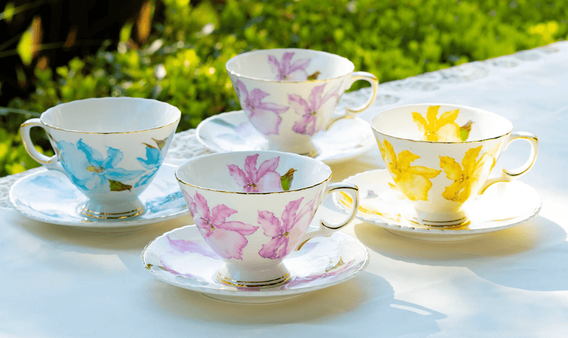 Blue Iris Floral - Fine Porcelain Teacup & Saucer - Lemon And Lavender Toronto