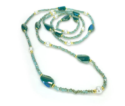 Blue Strands Crystal & Pearl Necklace - Lemon And Lavender Toronto