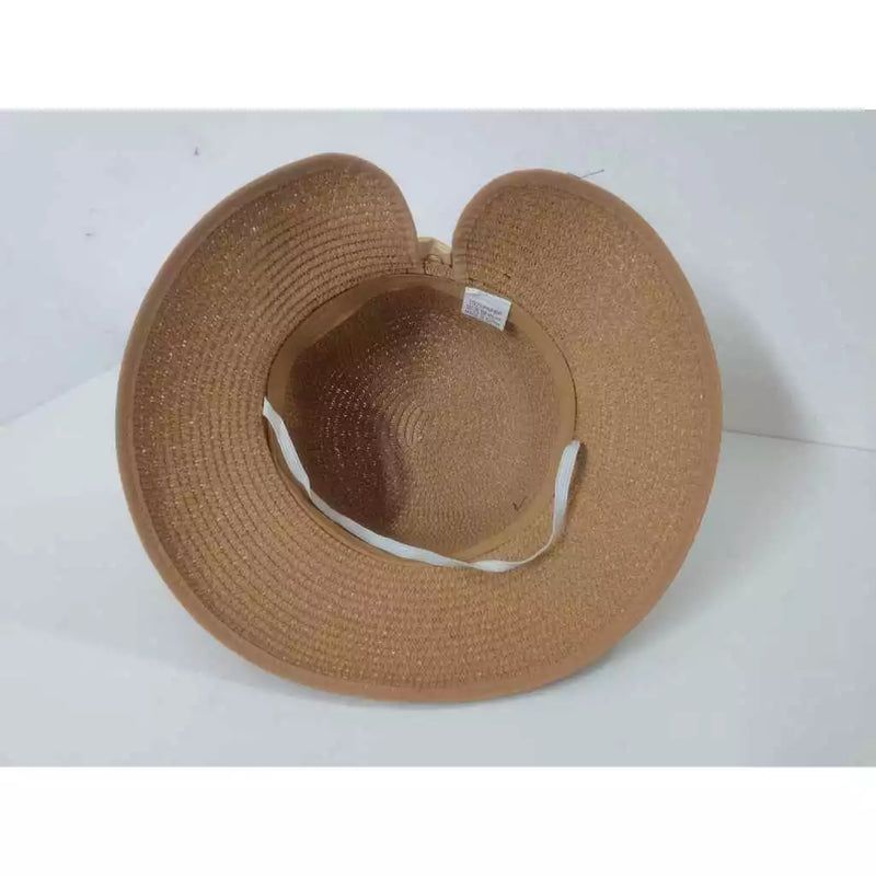 Wide Brim Summer Hat with Decorative Pearls and Bow