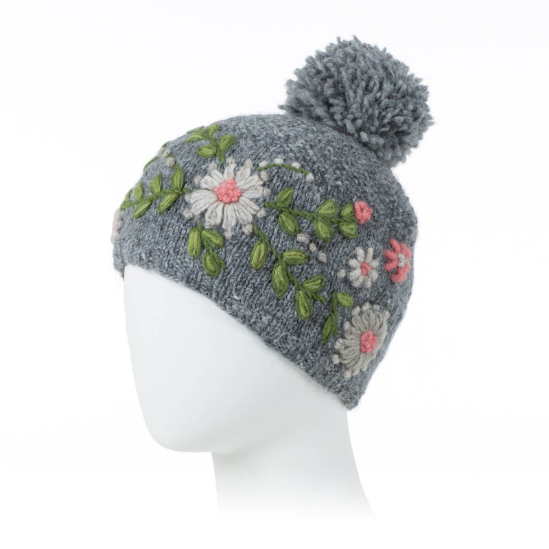 Lost Horizons Canada - Olivia Hand-Embroidered Wool Hat with Pom